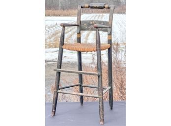 ANTIQUE HITCHCOCK HIGH CHAIR with RUSH SEAT