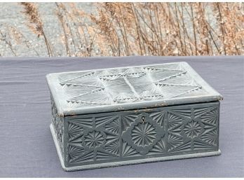 ANTIQUE CHIP CARVED BOX in BLACK PAINT