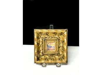 SIGNED MINIATURE  PAINTING IN CARVED FRAME