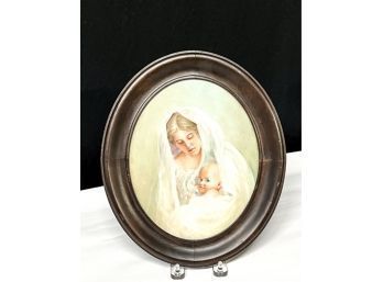 SIGNED PAINT ON PORCELAIN 'MOTHER WITH CHILD'