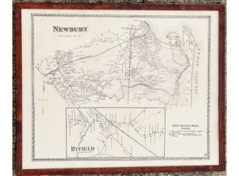 NICELY FRAMED MAP OF NEWBURY MASSACHUSETTS