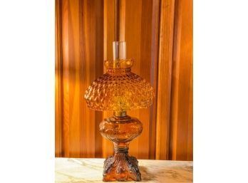 AMISH PRESSED AMBER GLASS OIL LAMP