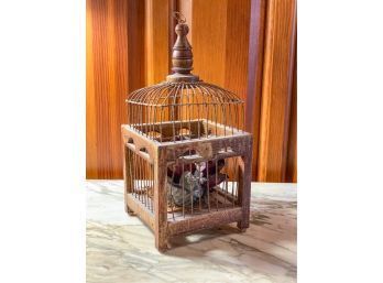 ANTIQUE HANGING BIRDCAGE w TURNED FINIAL