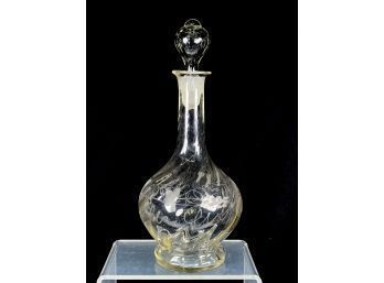 ANTIQUE SWIRLED & ETCHED GLASS DECANTER