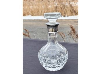 FINE QUALITY CUT GLASS DECANTER w STERLING COLLAR