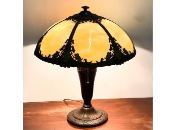 ANTIQUE SLAG GLASS (6) PANEL TABLE LAMP