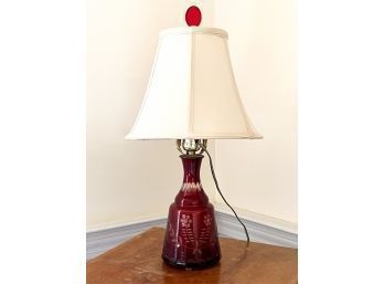 CRANBERRY GLASS DECANTER TABLE LAMP