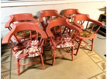 (6) PINE CAPTAINS CHAIRS in SALMON PAINT