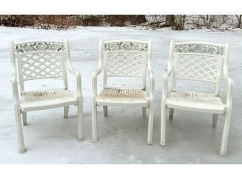 (3) WHITE PLASTIC OUTDOOR ARMCHAIRS