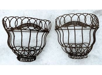 (2) ANTIQUE TWISTED WIRE WALL POCKETS