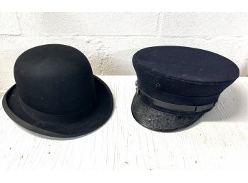 CAVANAGH HATS BOWLER AND AN ANTIQUE FIRE DEPARTMENT HAT