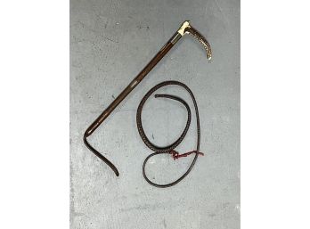 SWAIN BONE HANDLED RIDERS' CROP AND AN END TO A WHIP