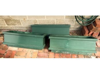 (3) GREEN PAINTED FLOWER BOXES