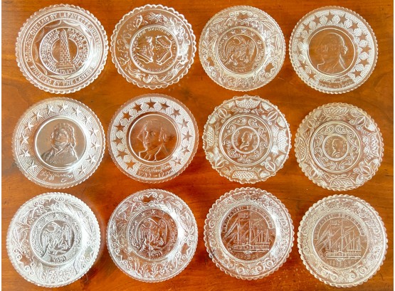 (12) COMMEMORATIVE PRESSED GLASS CUP PLATES