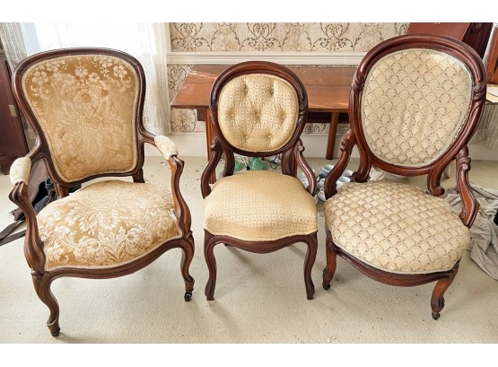 (3) UPHOLSTERED VICTORIAN CHAIRS