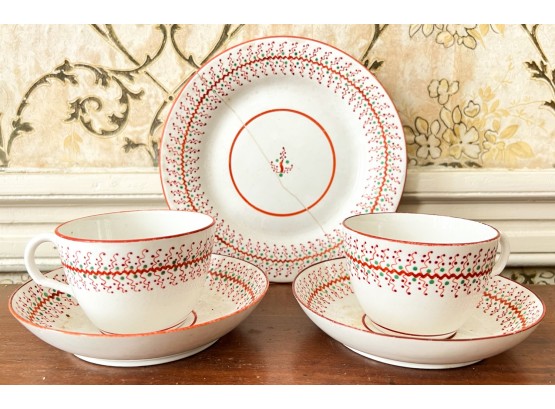PAIR CUPS AND SAUCERS W/ DESSERT PLATE