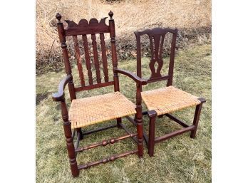 ANTIQUE BANNISTER BACK ARM CHAIR W/ A SIDE CHAIR
