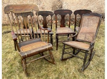 (4) GRAIN PAINTED CANE SEAT CHAIRS W/ (2) ROCKERS