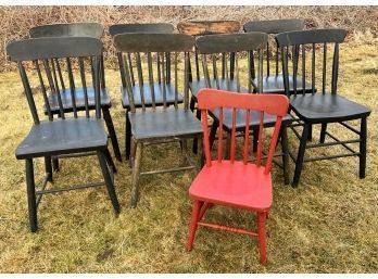 (8) PAINTED COUNTRY SIDE CHAIRS W/ CHILDS CHAIR