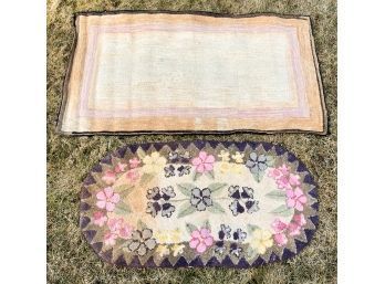 (2) HOOKED RUGS W/ GEOMETRIC AND FLORAL DESIGN
