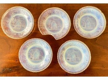 (5) OPALESCENT CUT GLASS CUP PLATES