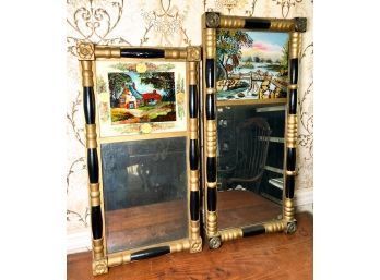 (2) PERIOD EMPIRE REVERSE PAINTED GLASS MIRRORS