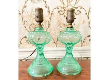 PAIR GREEN ELECTRIFIED FLUID LAMPS