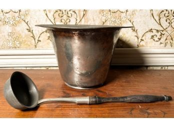 ANTIQUE PEWTER BUCKET WITH LADLE