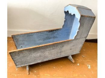 ANTIQUE ROCKING BASSINET IN GREAT OLD POWDER BLUE PAINT