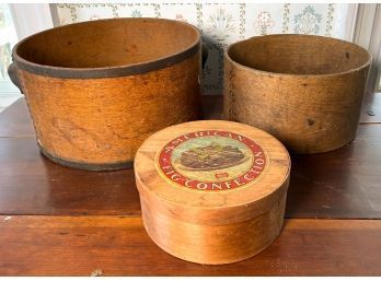 (2) ANTIQUE CHEESE BOXES W/ A PANTRY BOX