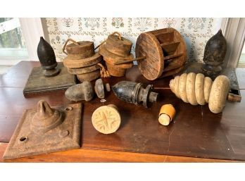 ANTIQUE FINIALS W/ OTHER WOODEN/CAST ITEMS
