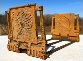 ANTIQUE AMERICAN INDIAN PAINTED CAST IRON BOOKENDS