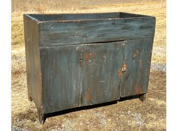 EARLY AMERICAN ANTIQUE DRY SINK IN BLUE PAINT