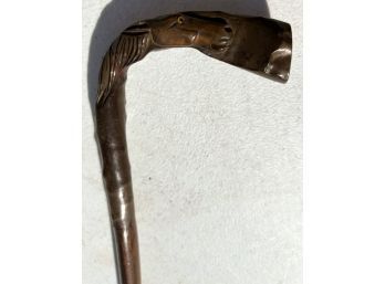 ANTIQUE CANE W/ CARVED HORSE HEAD HANDLE