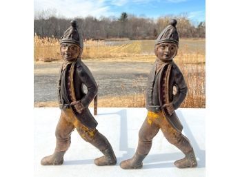 PAIR OF ANTIQUE HESSIAN SOLDIER CAST IRON ANDIRONS
