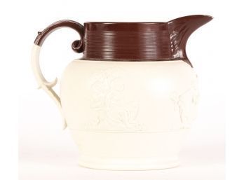 ENGLISH BISQUE PITCHER with CHERUBS in low RELIEF