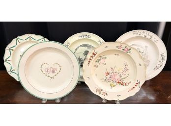 (2) EARLY HAND PAINTED PLATES W/ (3) TRANSFERWARE
