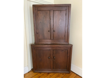 ANTIQUE TWO PIECE COUNTRY CORNER CUPBOARD