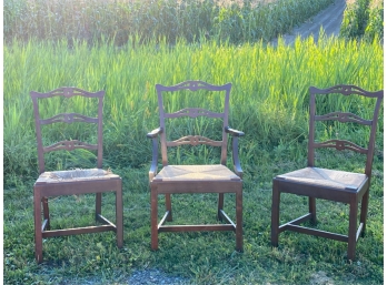(1) ARM & (3) SIDE CHIPPENDALE PIERCED BACK CHAIRS