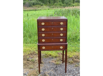 (5) DRAWER MAHOGANY SILVER CHEST, INLAY DECORATION