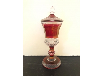 CRANBERRY GLASS COVERED URN