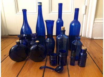 (16) PIECES COBALT BLUE GLASS ITEMS