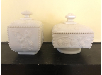 (2) WESTMORELAND MILK GLASS COVERED BOXES