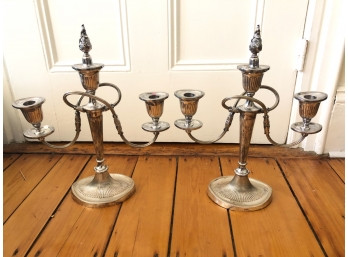 PAIR SILVER PLATED CANDELABRAS