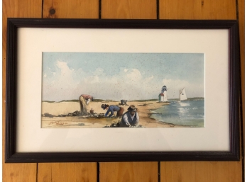 'DIGGING CLAMS' WATER COLOR SIGNED HUTCHINSON