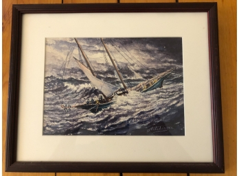 'ON ROUGH SEAS' WATERCOLOR BY HUTCHINSON
