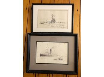 (1) ATTRIB TO REYNOLDS BEAL, PEN AND INK OF U.S.S. NEW YORK AND ANOTHER