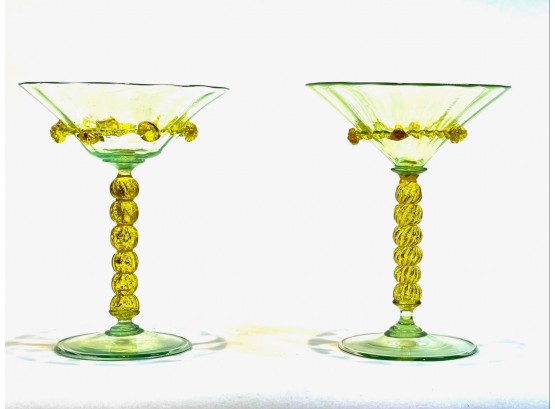 PAIR OF MURANO GLASS MARTINI GLASSES