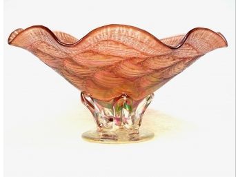 ARTISAN BLOWN FAVRILE ART GLASS FOOTED BOWL