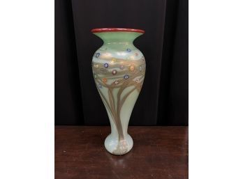 LARGE ARTISAN BLOWN ART GLASS VASE with CANES